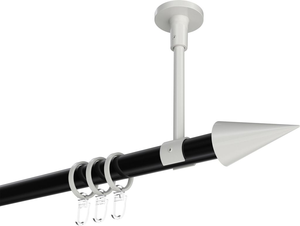 Interdeco Gardinenstange / Vorhangstange Schwarz / Weiß, Typ Sonette Savio (Kegel) Deckenmontage, 20 mm Ø 1-läufig, 220 cm