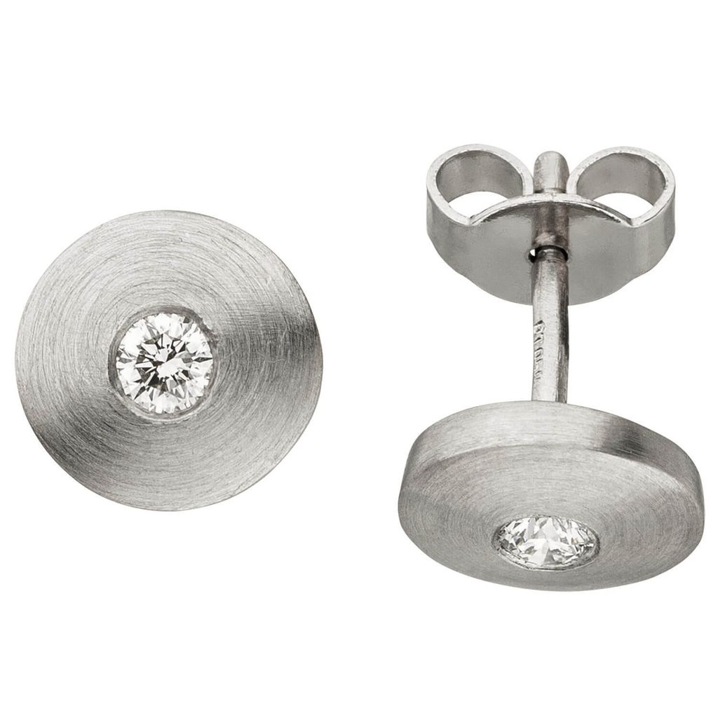 Ohrstecker Ohrringe runde Plättchen mit 2 Diamanten Brillanten 950 Platin, matt