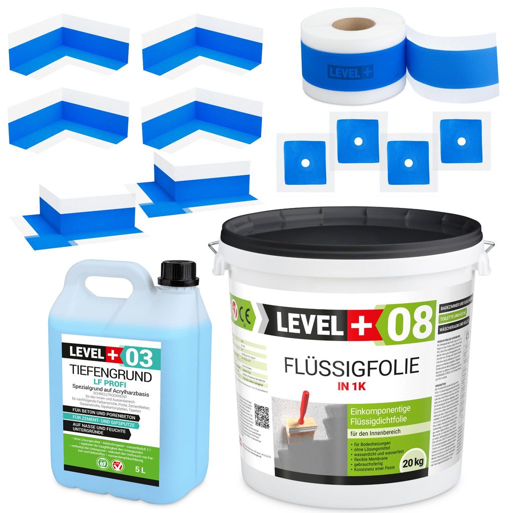 Dichtset Bad Dusche Abdichtung Flüssigfolie 20kg Dichtband Produktbild 
