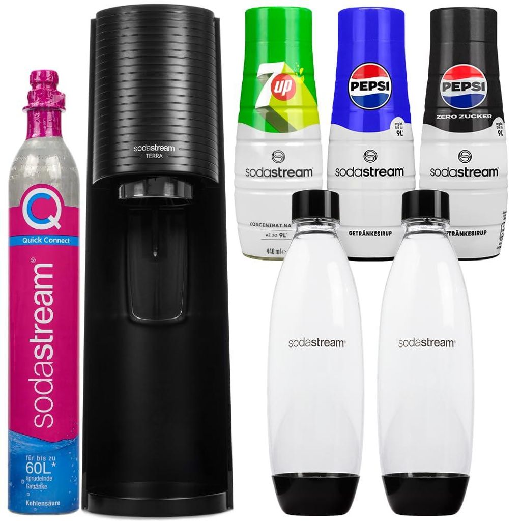 Sodastream Wassersprudler Terra Schwarz Set mit 2 Flaschen Produktbild 