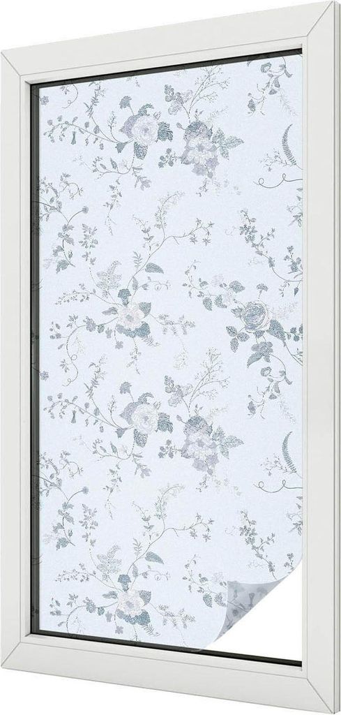 Buntglas Fensterfolie – 100x100 cm – Stained-Glass Design – blickdichte dekorative Sichtschutzfolie – selbstklebend, UV-Schutz – Zarte Bl...