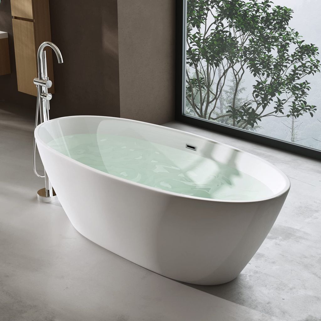 doporro Freistehende Design-Badewanne Vicenza599 150x79x56cm Oval Weiß Acryl-Standbadewanne mit Ablaufgarnitur DIN-Anschlüssen