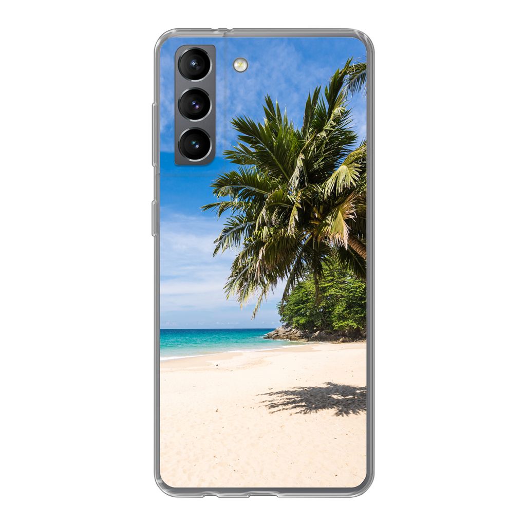 MuchoWow Handyhülle Schutzhülle Hülle für Samsung Galaxy S21 Strand - Tropen - Meer Silikon Softcase Handy Hülle - Softcase