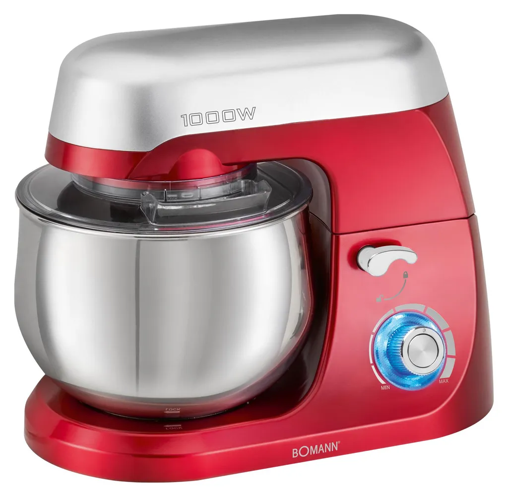 Pétrin Bomann 1000W Rouge - Engrenage Spécial pour Pâtes Lourdes 5L