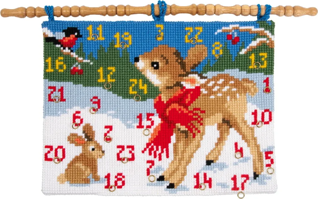 Broderie Cerfs avec oiseau Vervaco - Décoration murale DIY nature 53x40 cm