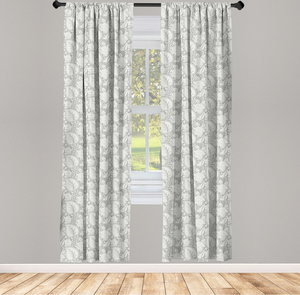 ABAKUHAUS Grau Vorhänge, Gardinen, Große Blätter auf alten Mode Floral Hintergrund weiblichen dramatischen Stil Retro Grafik Print, 2 Stück 75 ...