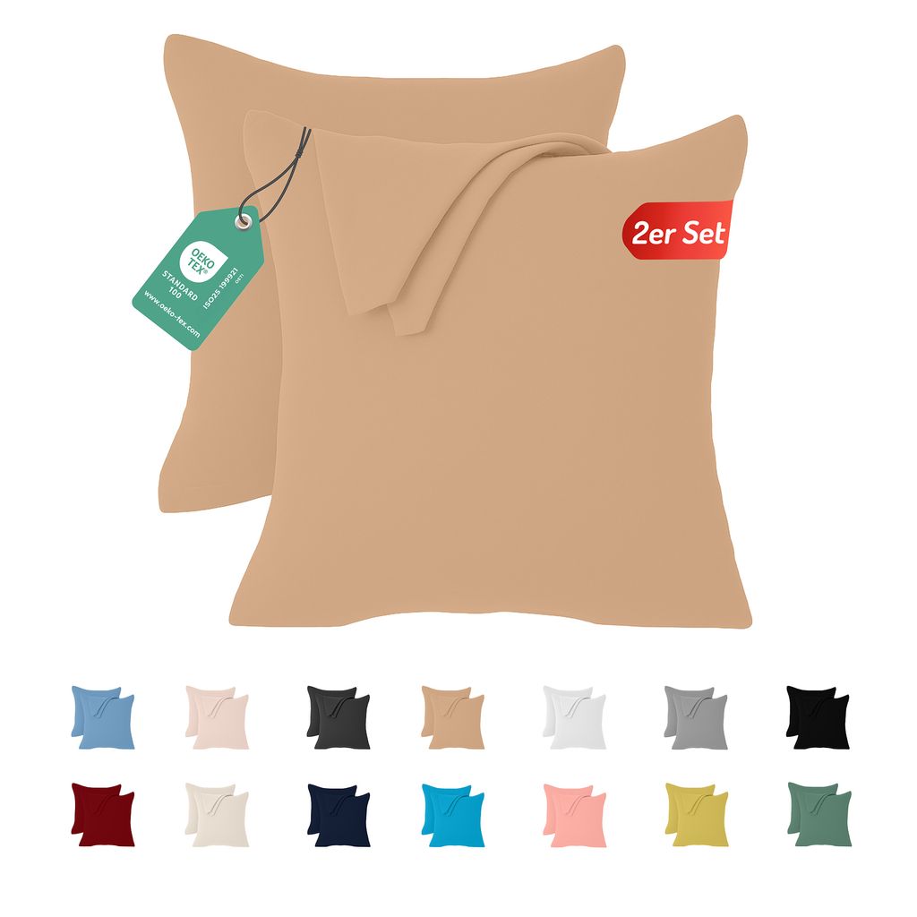 Jersey Kissenbezug 2er Set 50x50 cm 100% Baumwolle Beige Produktbild 
