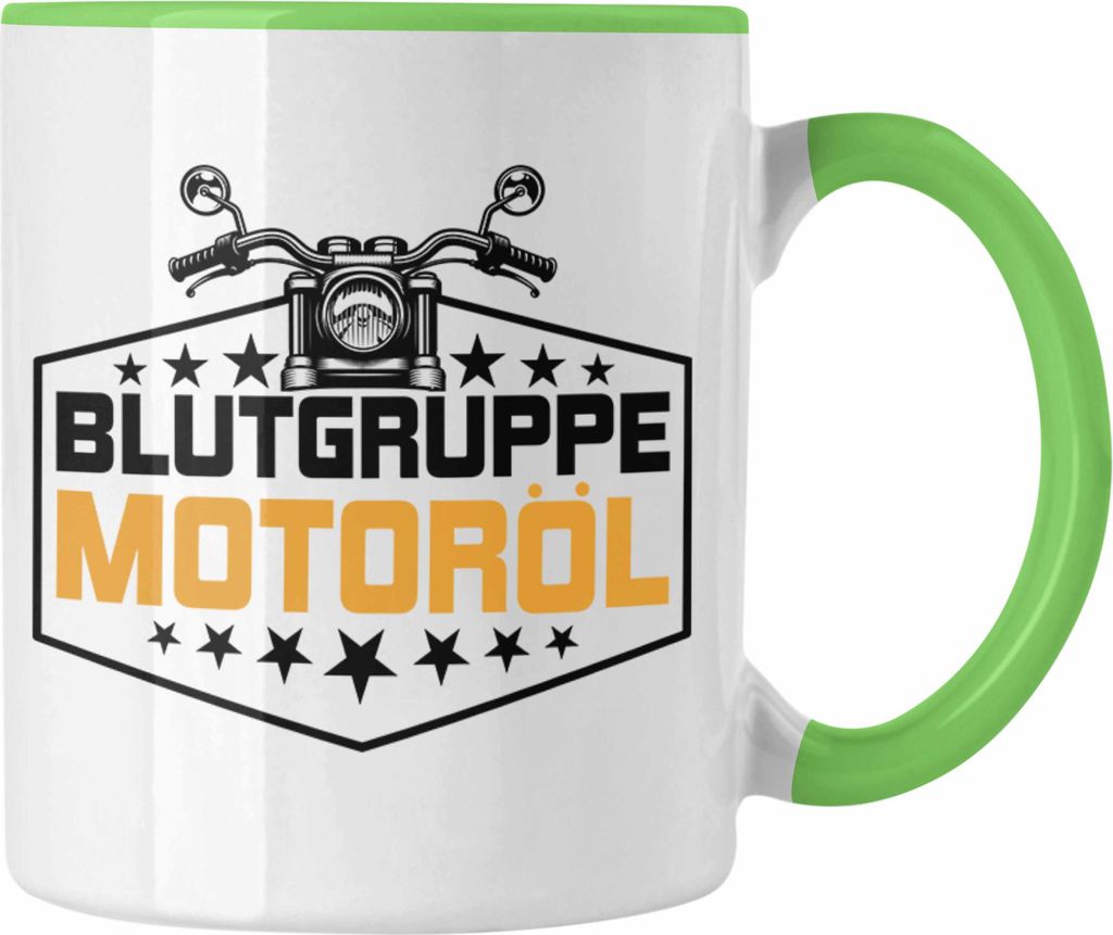 Trendation - Blutgruppe Motoröl Tasse Geschenk für Motorradfahrer Geschenkidee Biker (Grün)