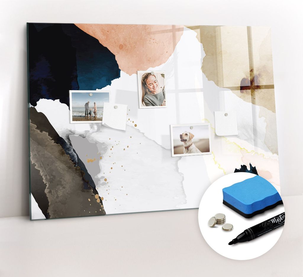 Magnetpinnwand Memoboard - Zubehörsatz - Schwarzer Marker + Schwamm + Magnete - 100 x 70 cm - Abstraktionsflecken