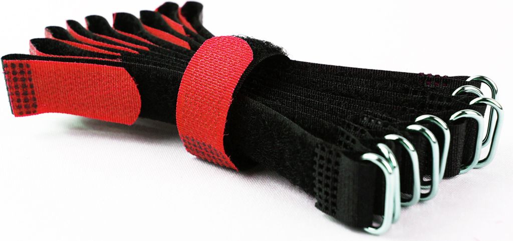 10 x Klettkabelbinder 15 cm rot - Klett / Flausch auf GLEICHER SEITE! - Metallöse Goodymax