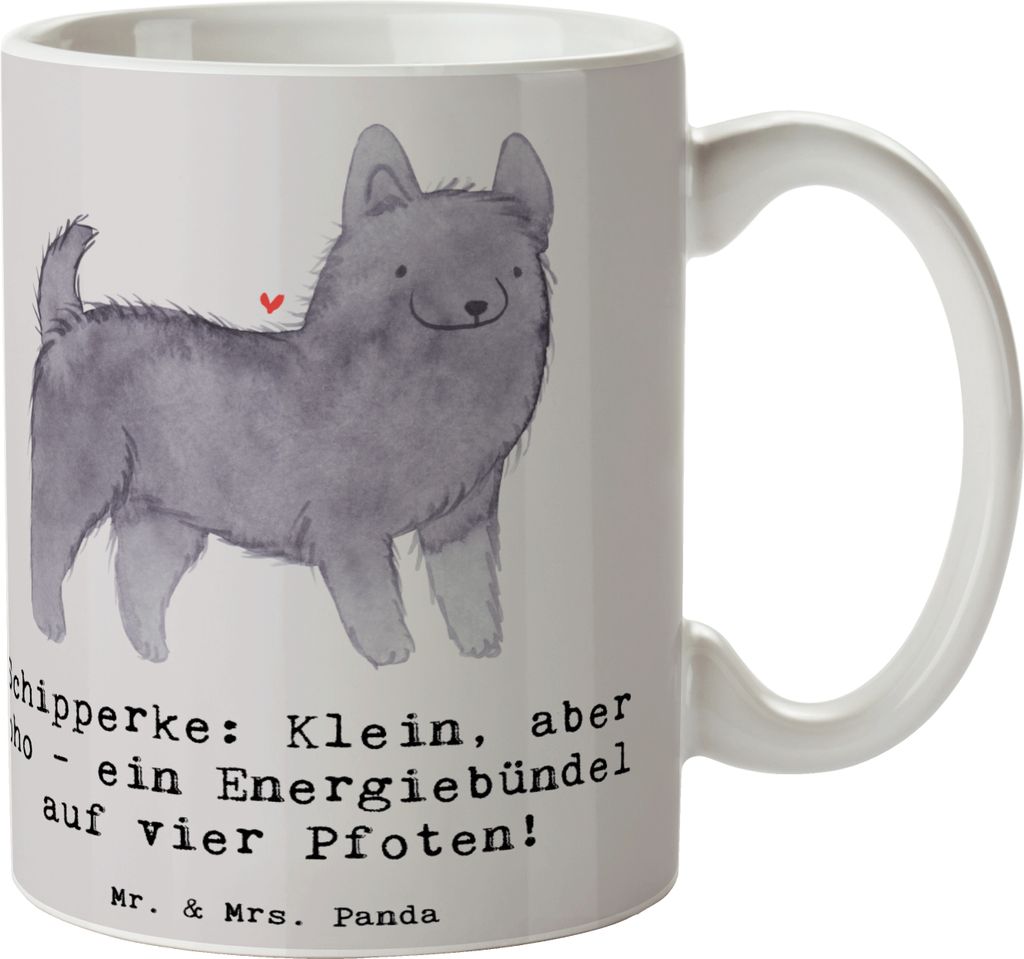 Mr. & Mrs. Panda Keramiktasse Schipperke Energie - Grau Pastell - Geschenk, Spaziergang, Tasse, Wachhund, kaffeetasse bedruckt, Hunderassen Charakt...