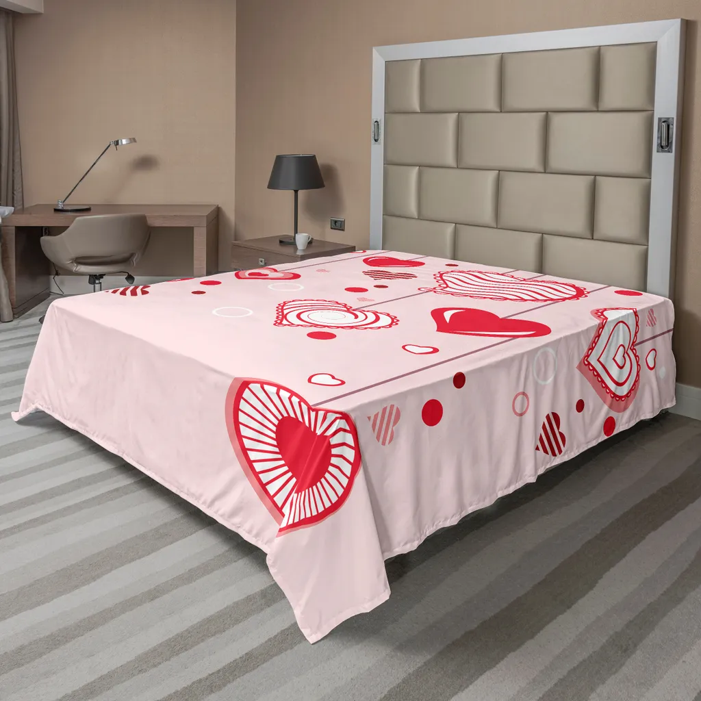 ABAKUHAUS Drap Plat Romantique Cœurs Suspendus Rose Rouge 244 x 205 cm