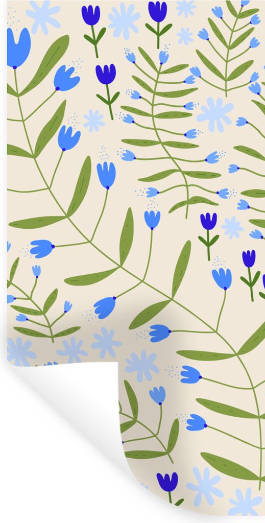 MuchoWow Wandtattoo Wandsticker Wandaufkleber Blume - Blätter - Blau 80x160 cm Selbstklebend und Repositionierbar - Sticker - Dekorfolie