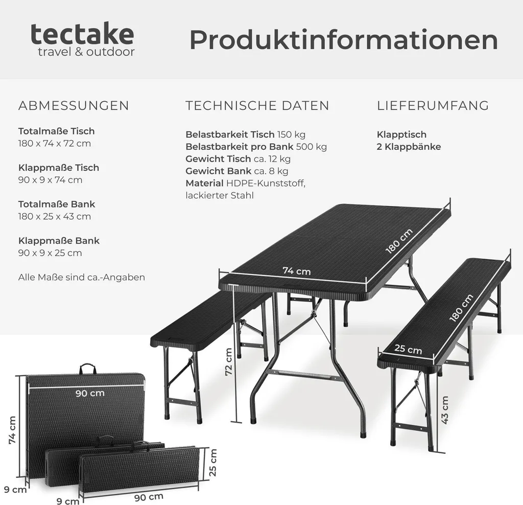 Table de camping pliable Vani tectake® légère et compacte facile à porter