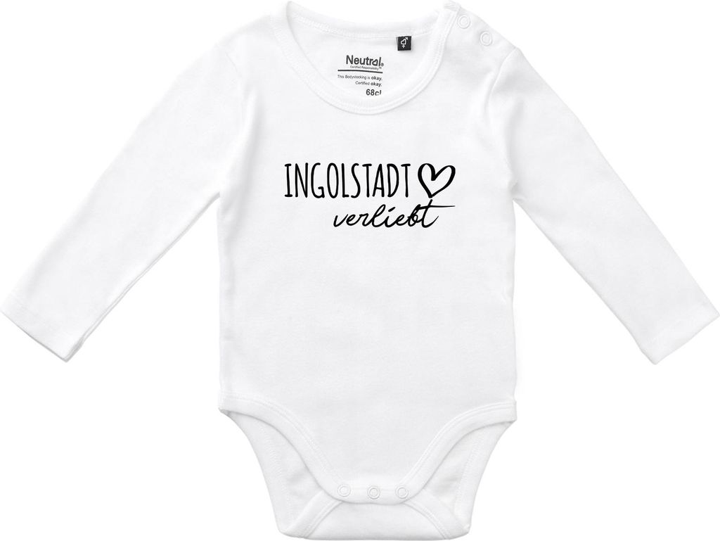 Huuraa Baby Body Ingolstadt verliebt 62 White Baumwolle Fairtrade Langarmbody Geschenkidee