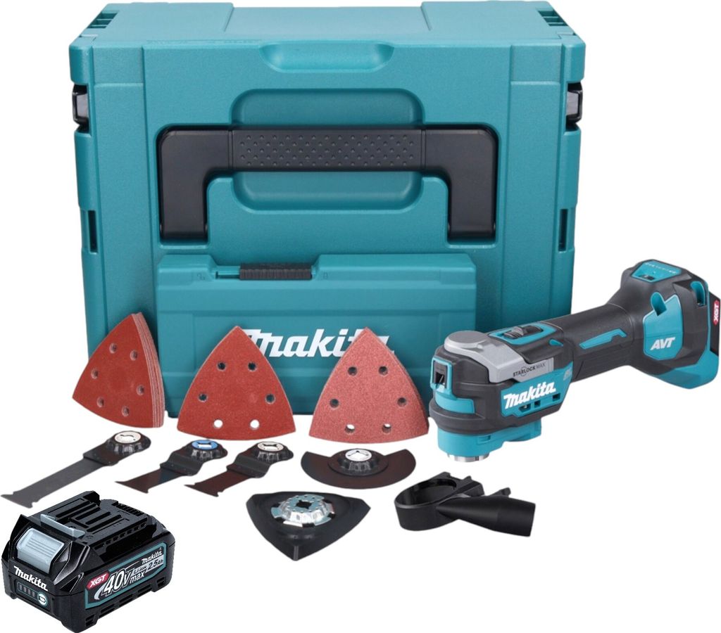 Makita TM 001 GD103 Akku Multifunktionswerkzeug 40 V max. Starlock Max Brushless + 1x Akku 2,5 Ah + 37 tlg. Zubehörset + Makpac - ohne Ladegerät