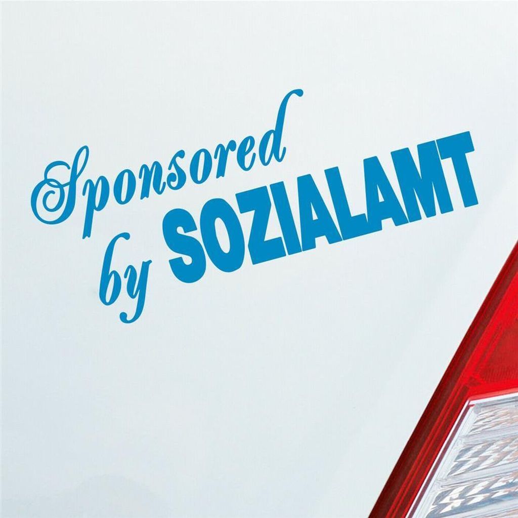 Auto Aufkleber Sponsored by Sozialamt Car PKW 15x6 cm Hellblau Sticker Heckscheibenaufkleber