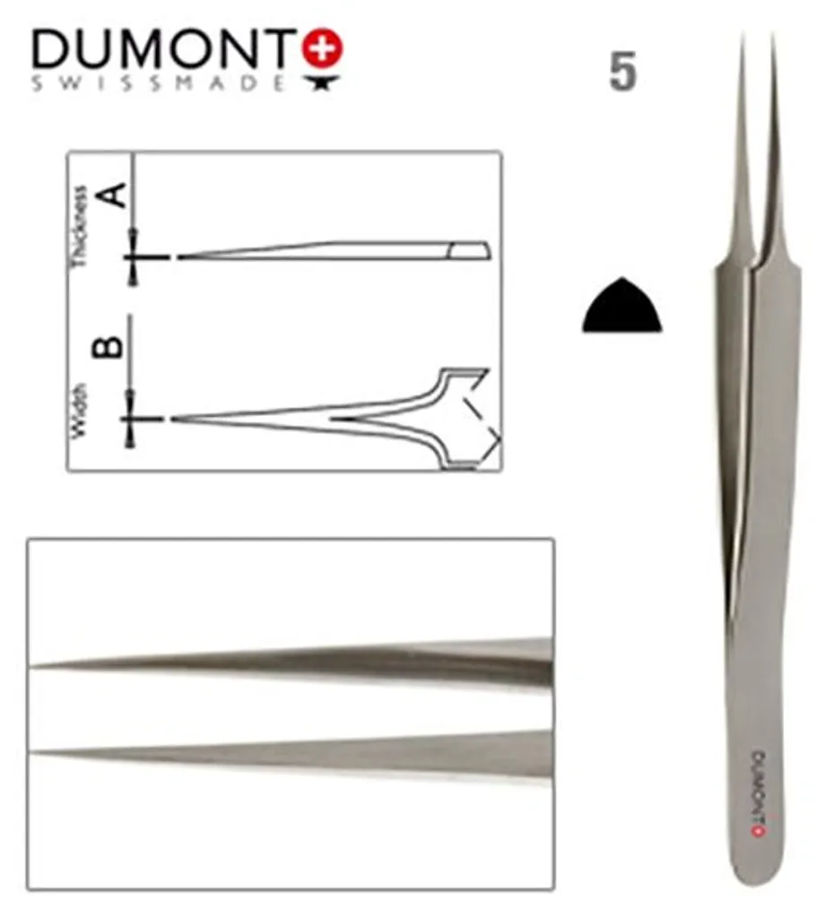 Pince Dumont acier au carbone forme 5 point très fin 110 mm pour horlogerie