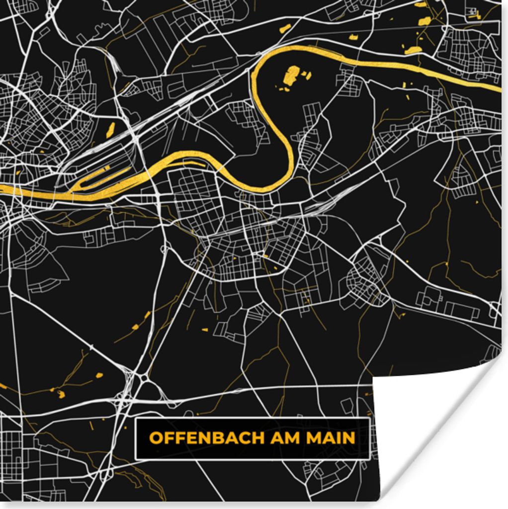 MuchoWow Poster Offenbach am Main - Stadtplan - Gold - Karte - Deutschland 75x75 cm - Wand Dekoration