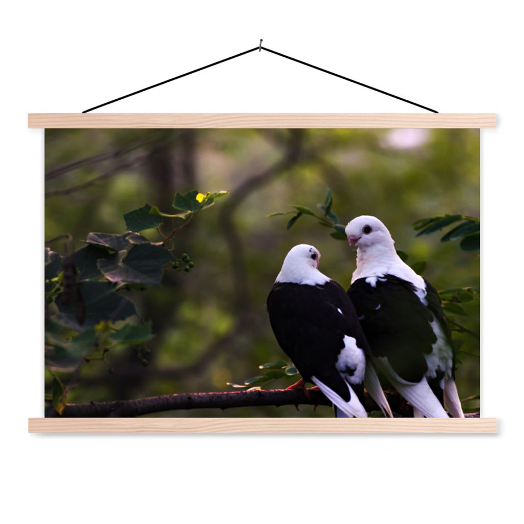 MuchoWow Textilposter Vögel - Zweig - Blätter 60x40 cm mit holzfarbenen Rahmen - Bilder