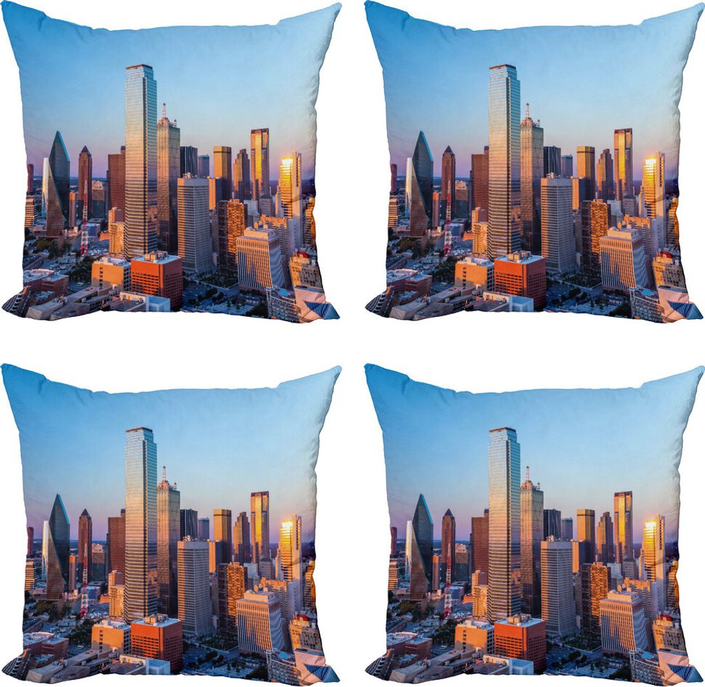 ABAKUHAUS Vereinigte Staaten Kissenbezug Set (4 Stück), Dallas Sunset, Moderner Doppelseitiger Digitaldruck, 45 cm x 45 cm, Mehrfarbig