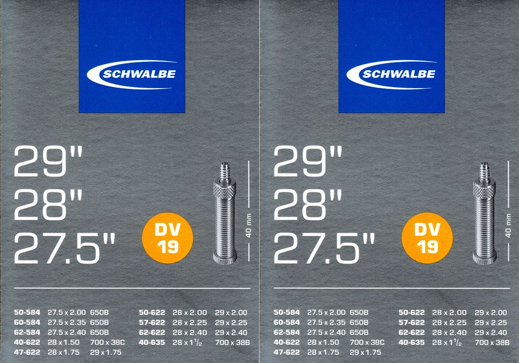 2x Schwalbe DV 19 Schlauch 29 Zoll 28 Zoll 27.5x2.00-2.40  Produktbild 