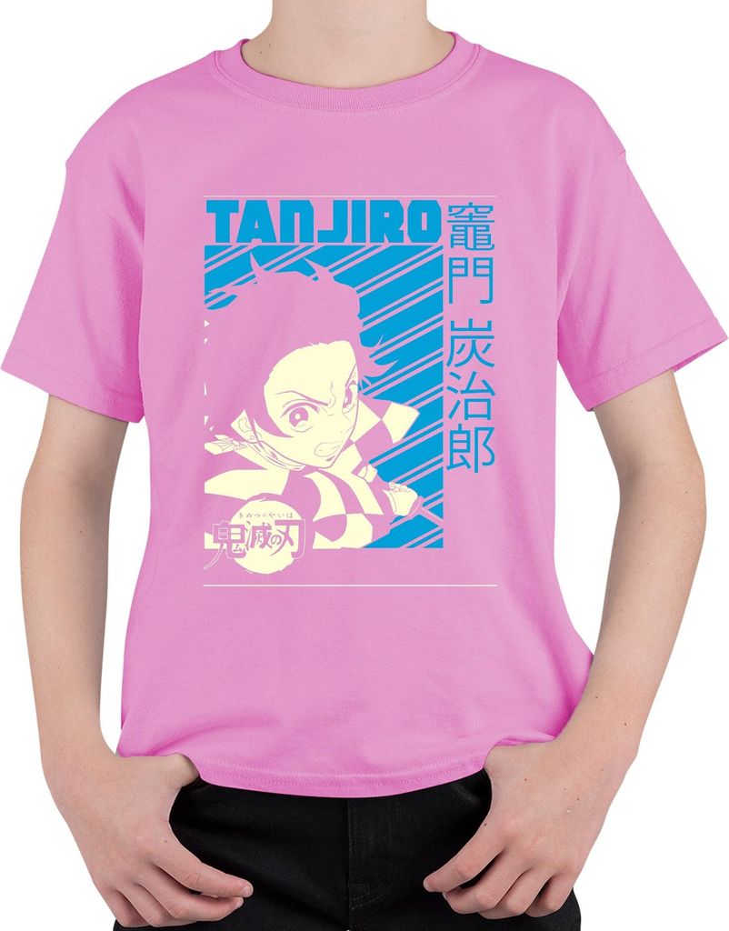 Tanjiro Kimetsu no Yaiba Schwert Karomuster Anime Geschenk Uni Kinder T-Shirt, Pink, 128