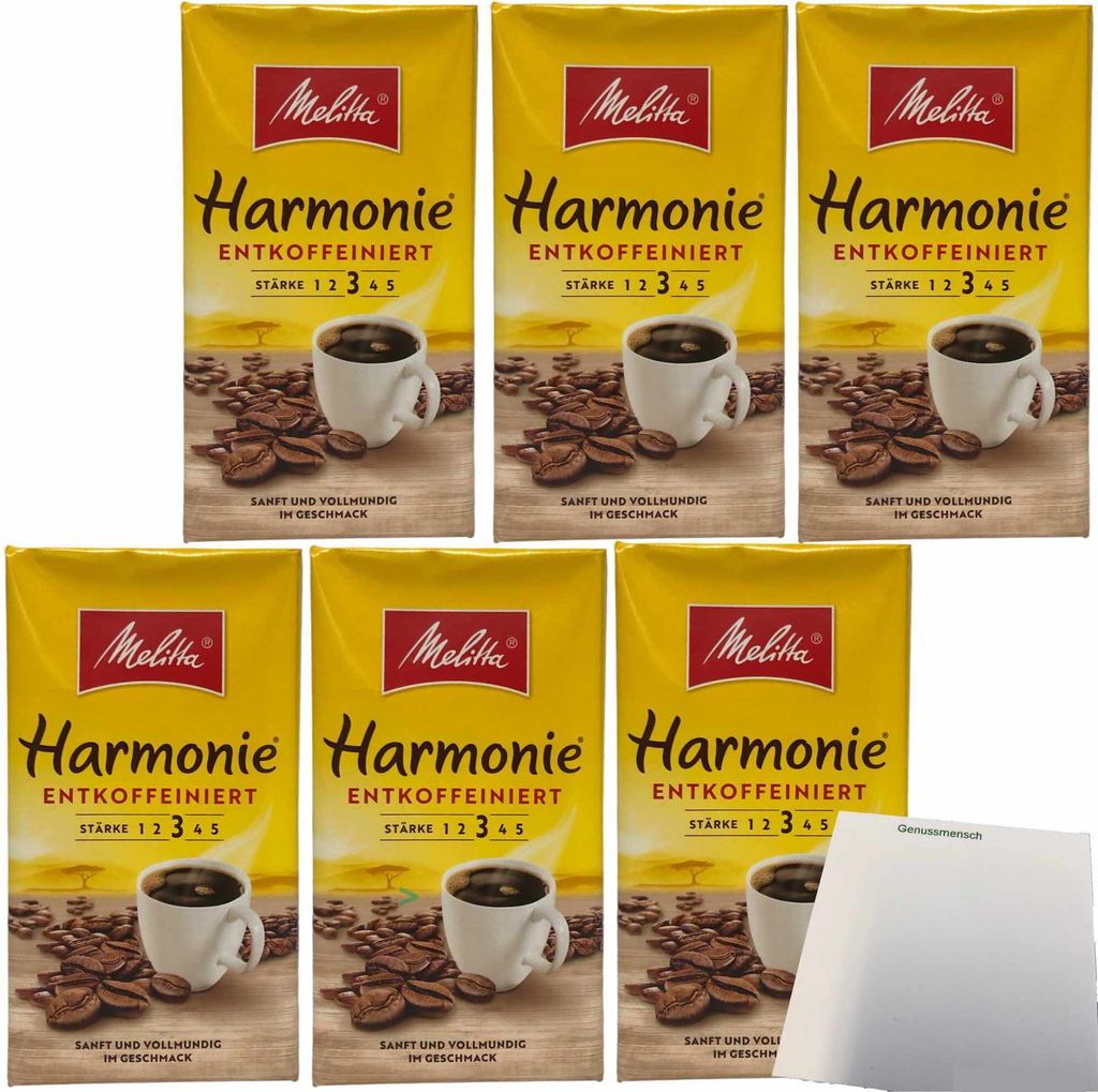 Melitta Kaffee Harmonie entkoffeiniert gemahlen Stärke 3 6er Pack (6x500g Packung) + usy Block