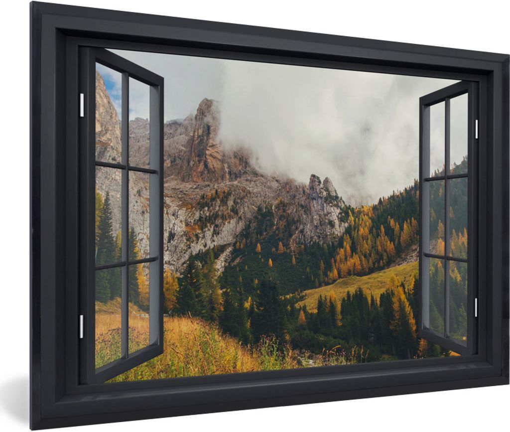MuchoWow MuchoWow Gerahmtes Poster Aussicht - Berg - Baum 90x60 cm - Poster mit zchwarzem Bilderrahmen - Fotorahmen - Foto-Plakat