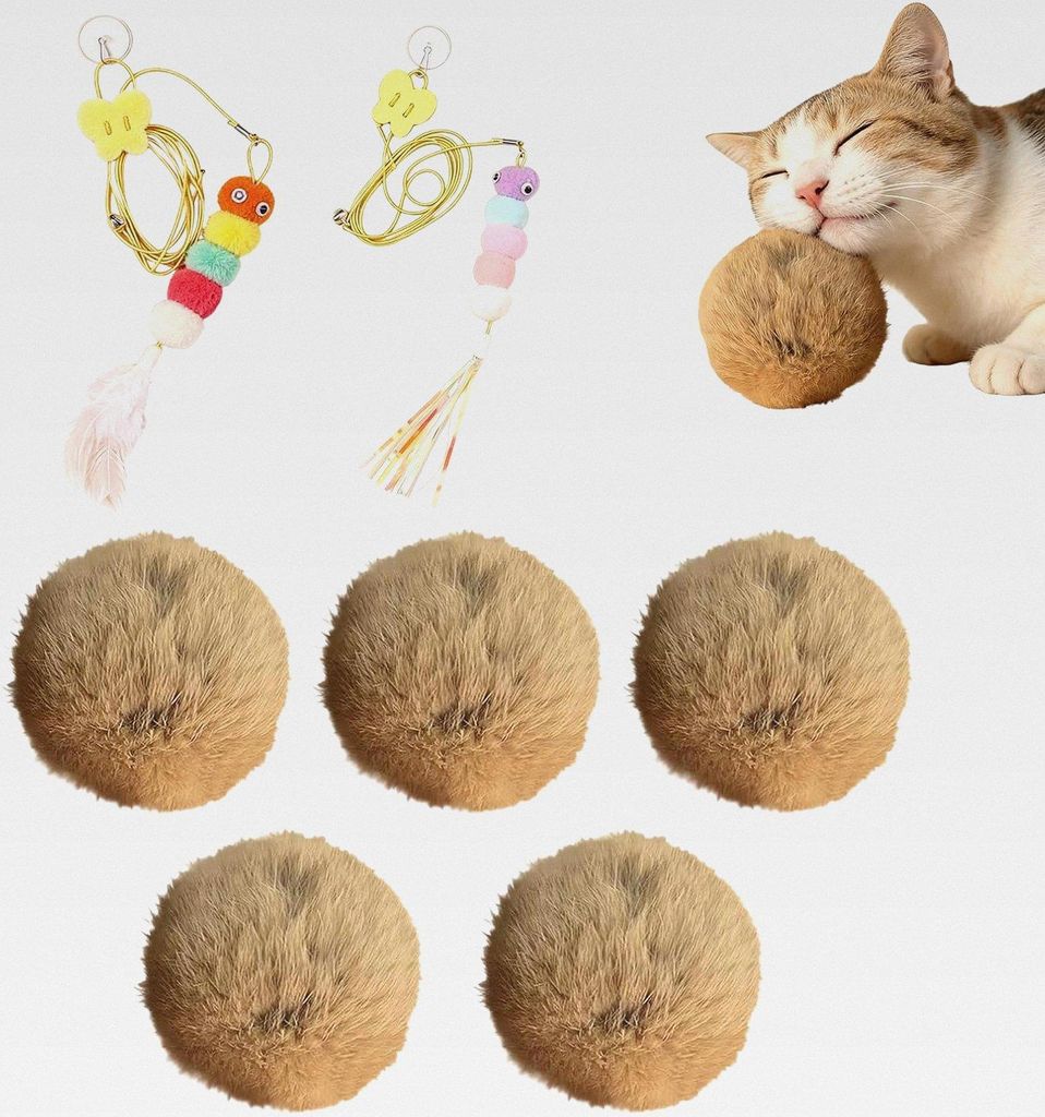 Fuzzy Balls für Katzen, interaktives Katzenspielzeug mit Seilen, Puff-Spielball, für Zuhause, Haustierzimmer, Indoor-Outdoor-Training, Kleintiere...