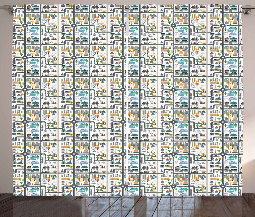 ABAKUHAUS Autorennbahn Rustikaler Vorhang, Stadtbild Straße, Wohnzimmer Universalband Gardinen mit Schlaufen und Haken, 280 x 225 cm, Mehrfarbig
