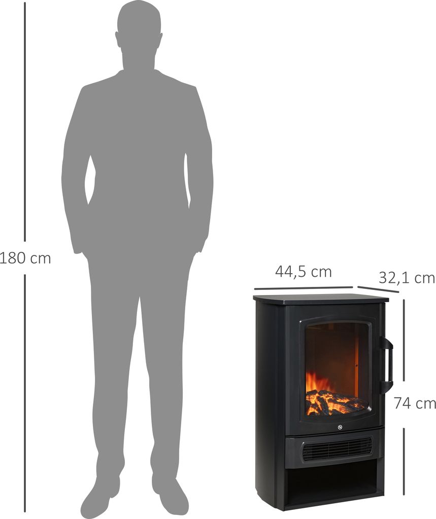 HOMCOM Elektrokamin E-Kamin mit Flammeneffekt Thermostat Produktbild 3