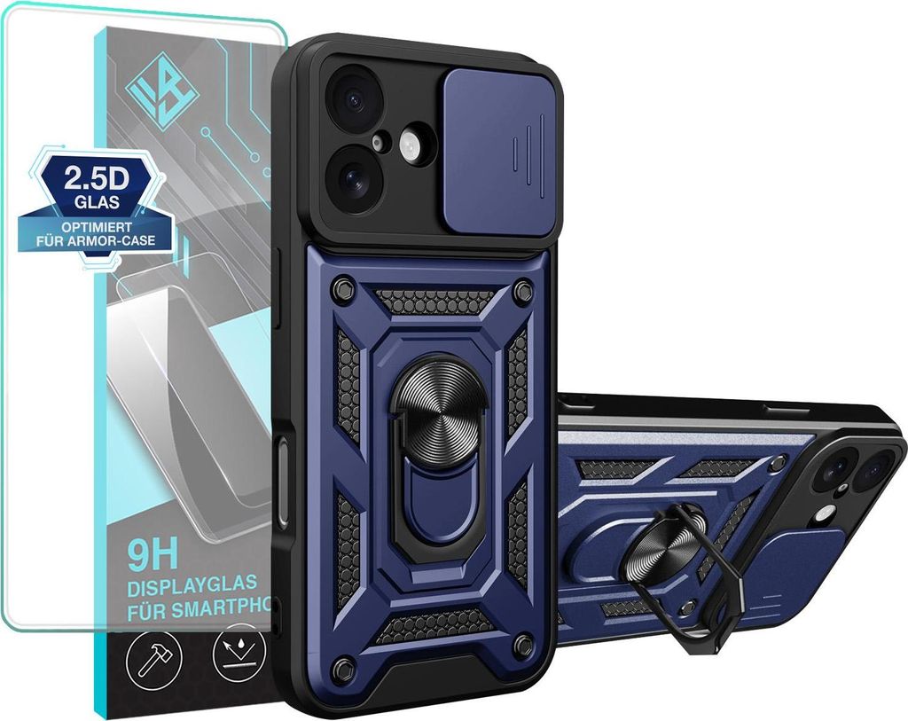 Armor Handyhülle für Apple iPhone 17 mit 9H Displayglas Displayschutz Kameraschutz Handy Panzer Case Cover Schutzhülle Outdoor Farbe: Blau