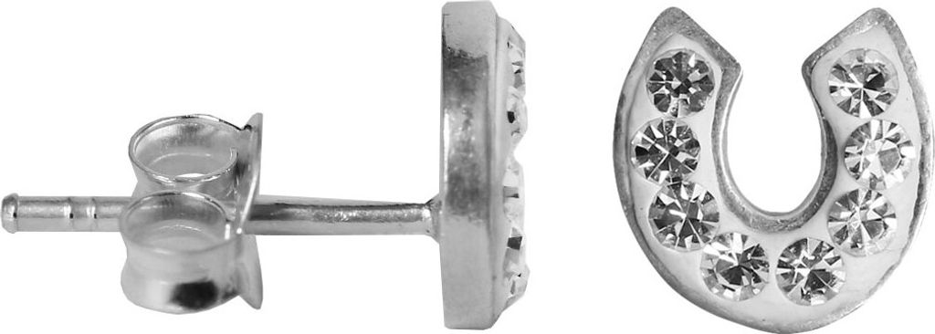 925 Sterling Silber Ohrstecker Glitzer Hufeisen Farbe - Weiß