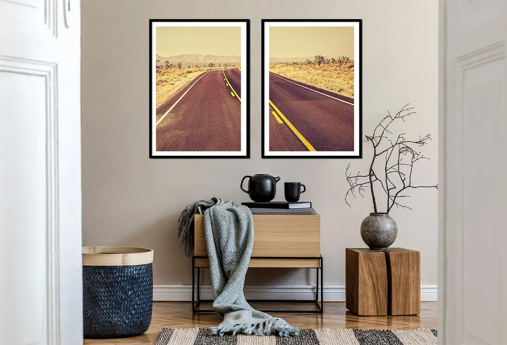 Tableau Traité 53x73cm Diptyque Vintage Road Boho P2168 - Set de 2 - 2