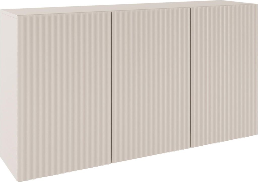 A three-door sideboard with fluted fronts is shown against a white background.
