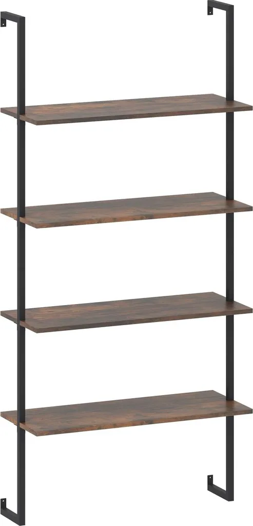 Étagère murale 4 niveaux structure métal robuste et bois brun vintage