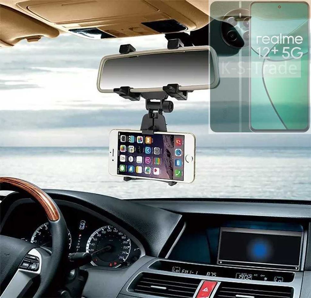 K-S-Trade Smartphone Halterung kompatibel mit Realme 12+ 5G Rückspiegel Halterung schwarz Auto Halterung KFZ Halter