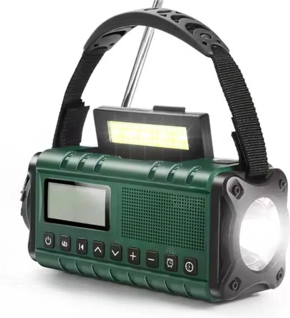 Radio de secours pliable verte avec alimentation solaire et à piles