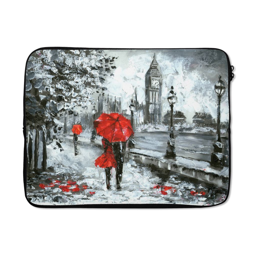 MuchoWow Laptop Hülle 17 Zoll Laptoptasche Gemälde - Regenschirm - Öl - Zipper - Schutzabdeckung