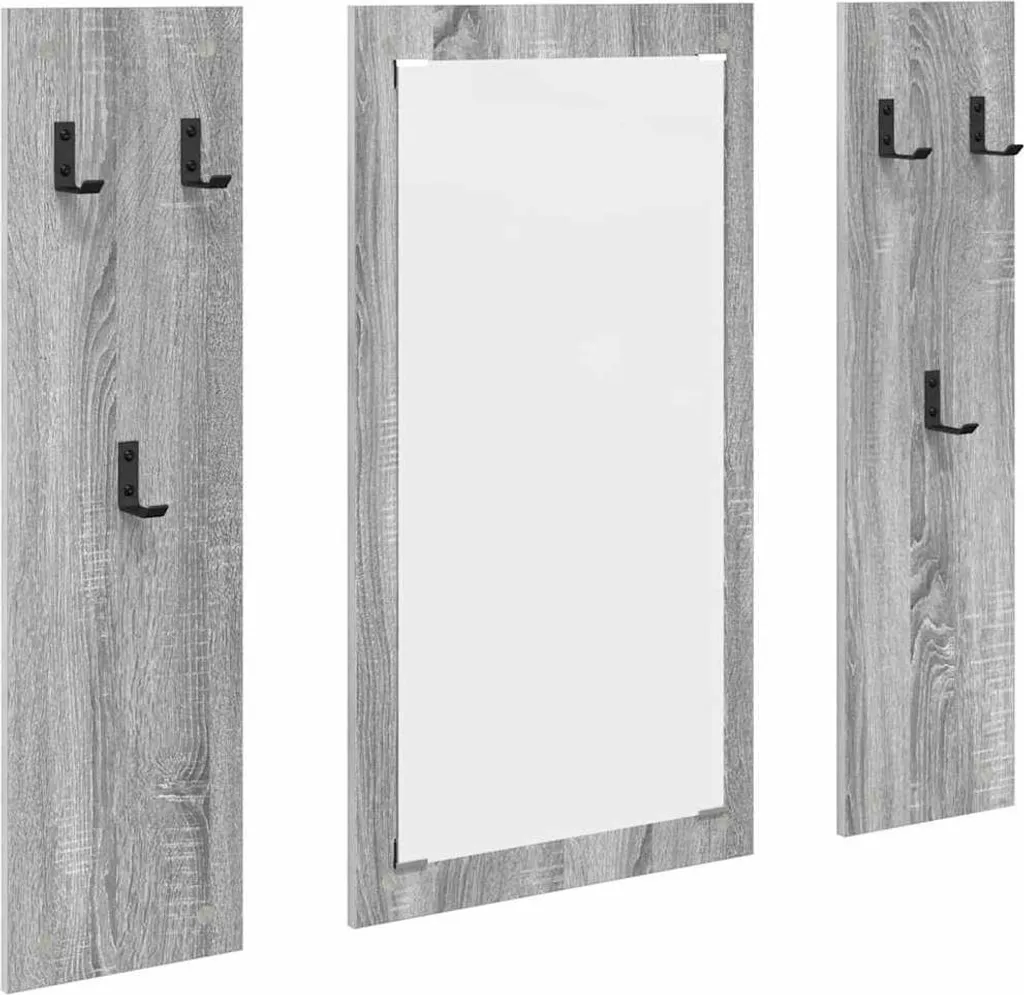 SYFAX™ Appendiabiti a muro con specchio Grigio Sonoma 96 x 1,5 x 90 cm