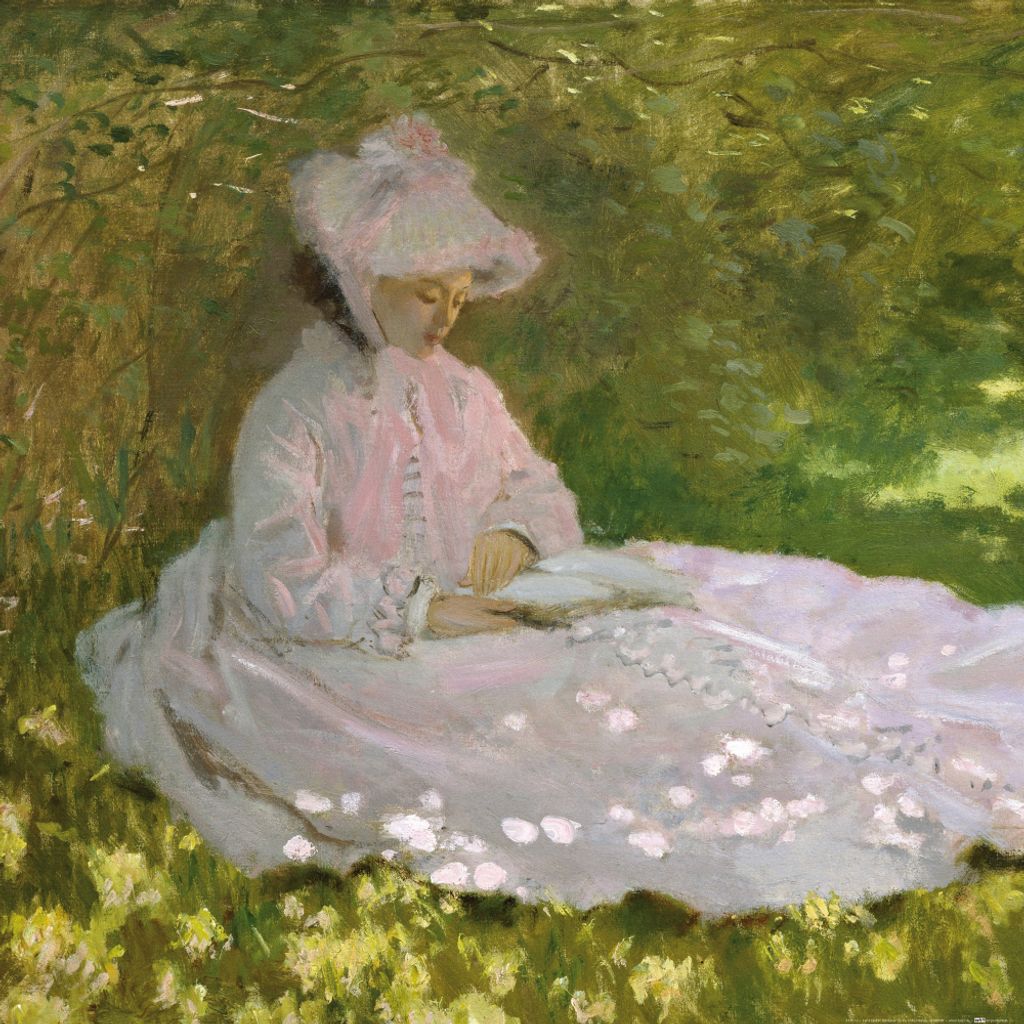 Claude Monet Kunstdruck Bild - Frühling, Lesende Frau, 1872 (70 x 70 cm)