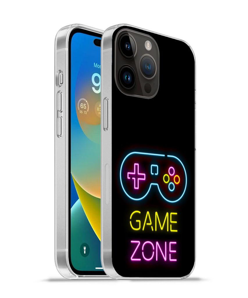 MuchoWow Handyhülle Schutzhülle Hülle für Apple iPhone 14 Pro Max Controller - Spiel - Neon - Schwarz - Zitate - Spielzone Silikon Softcase H...