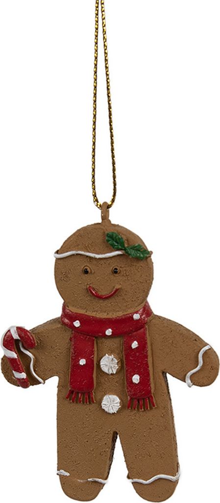 Clayre & Eef Weihnachtsanhänger Pfefferkuchenmann 5x1x7 cm Braun Polyresin