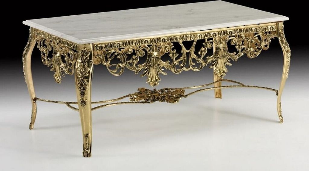 Casa Padrino Luxus Barock Couchtisch mit Marmorplatte Gold / Weiß 118 cm - Barock Wohnzimmer Möbel