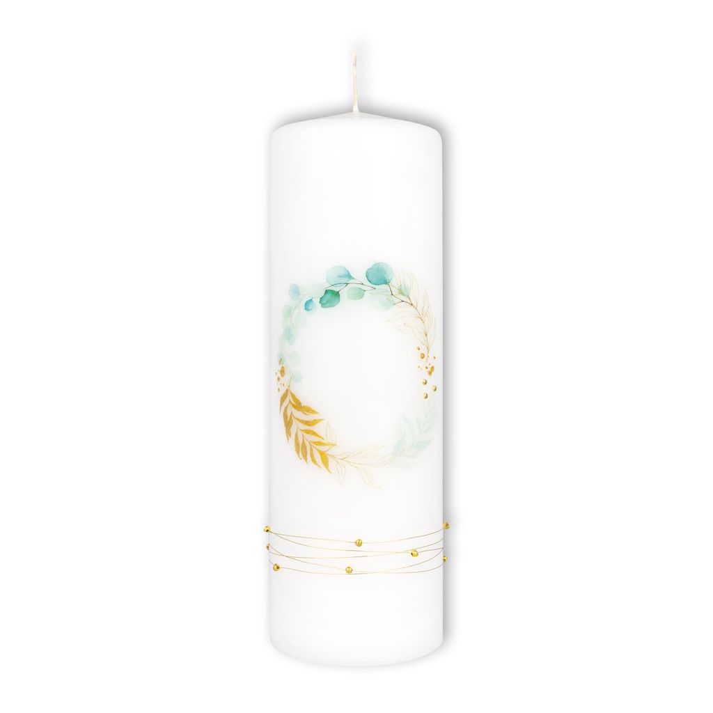 Fritz Cox Hochzeitskerze "Eukalyptus - Liebeskranz" 250x80mm | RAL-Qualitätskerze | in Deutschland gefertigt |tolles Geschenk zur Hochzeit |