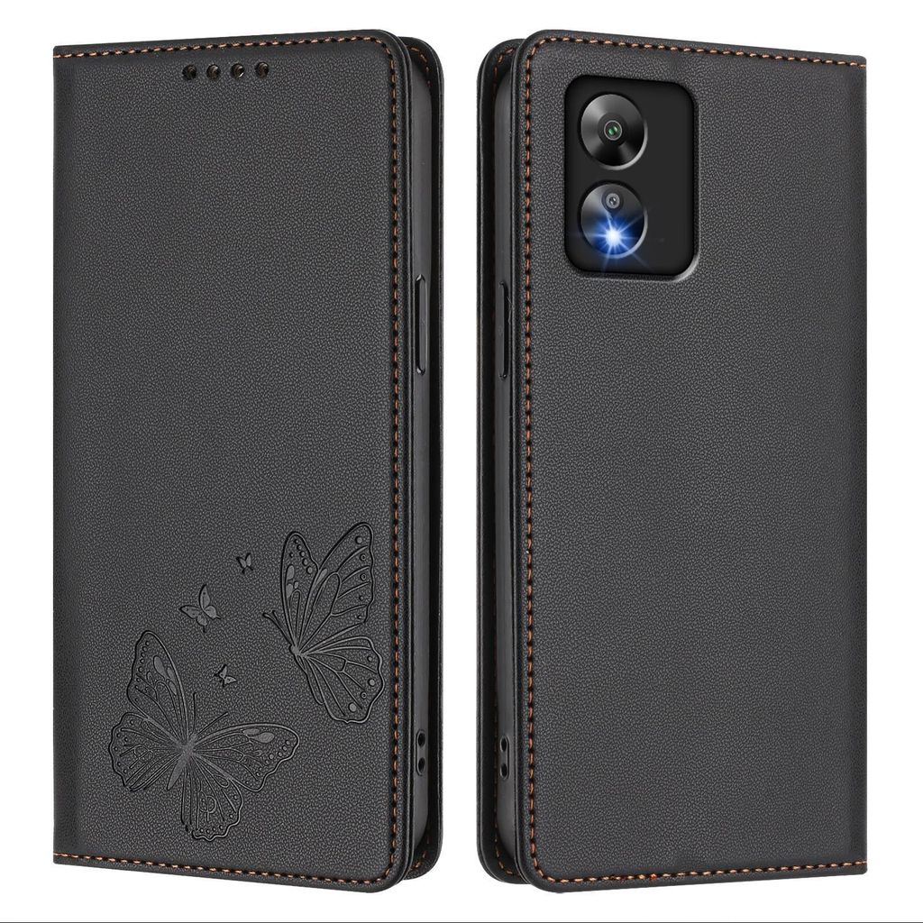 Lederhülle für Boost MobIle Celero 5G SC, Schmetterling Prägung Leder Brieftasche Schutzhülle mit Ständer Schwarz