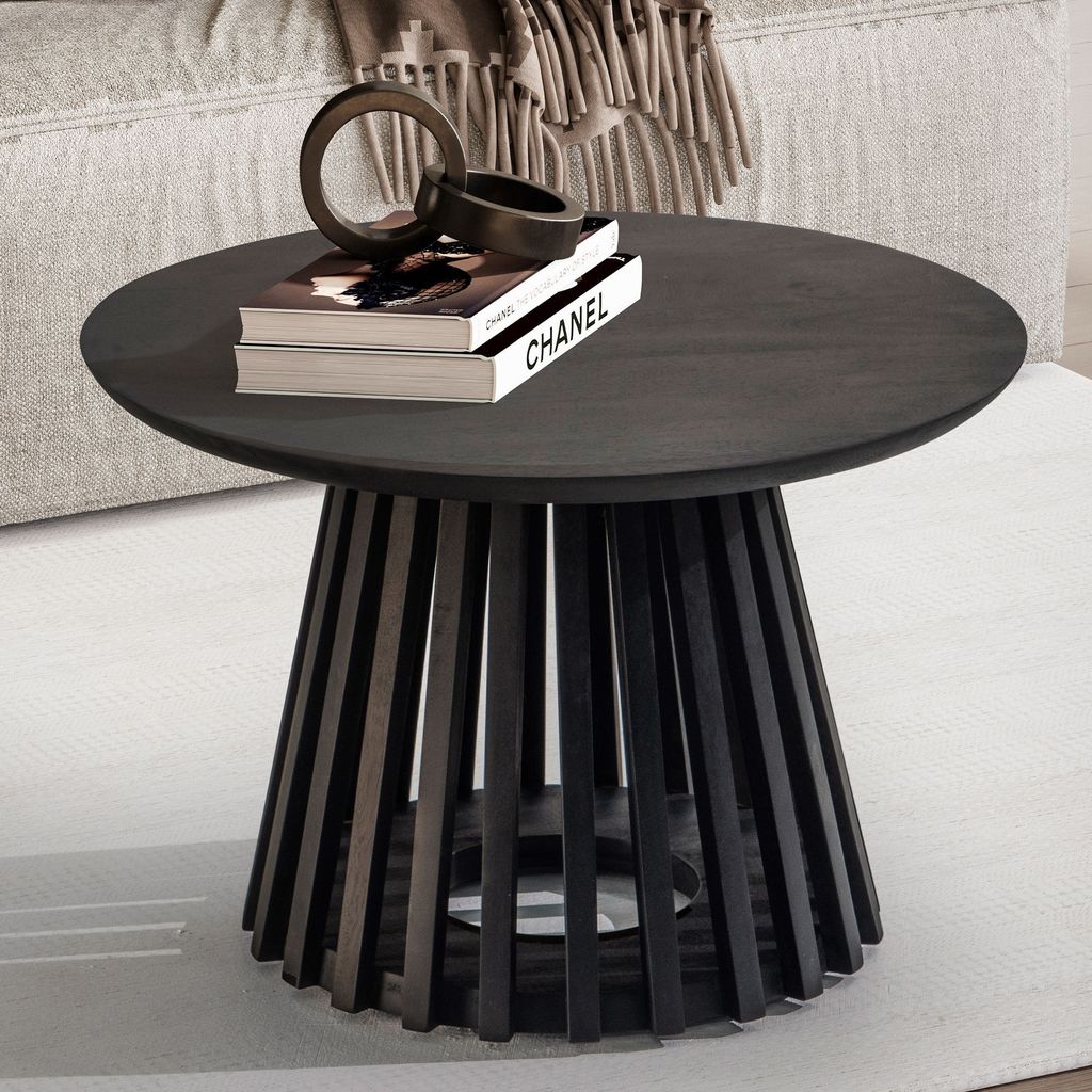 Couchtisch FineBuy Sofatisch Massivholz Schwarz 60x60x41cm Produktbild 1