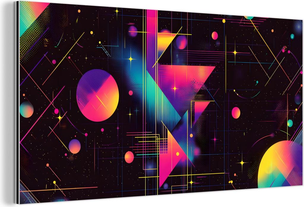 MuchoWow Wanddekoration Metall Metallbild Wandkunst 120x60 cm Dreiecke - Kreise - Abstrakt - Sterne MuchoWow Aluminium Gemälde - Metalbilder