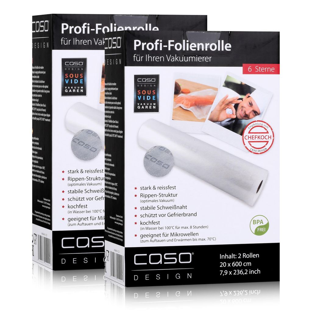 Caso Profi-Folienrollen 20x600 cm / 2 Rollen für Vakuumierer Caso (2er Pack)